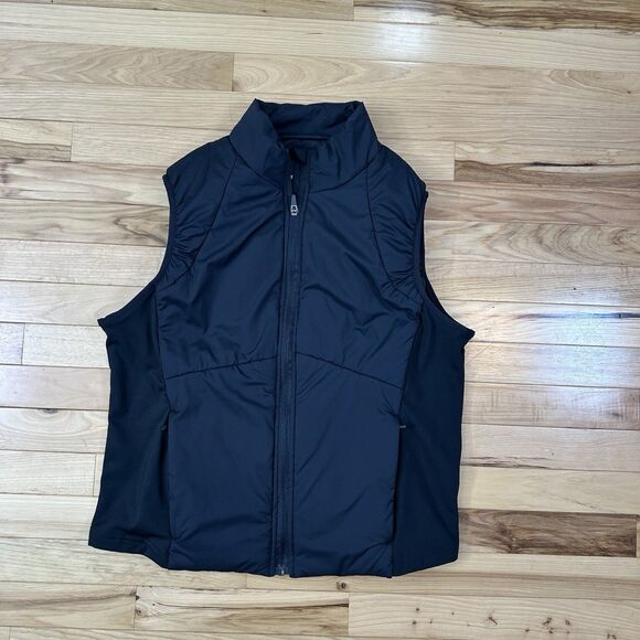 Spyder Active Women’s Puffer Vest Size XL Solid Black Logo Full Zip - Picture 1 of 5